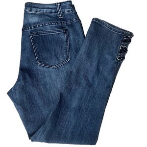 Christopher & Banks Ankle Eyelet Lace Up Detail Denim Jeans SZ 8 90s Retro Punk